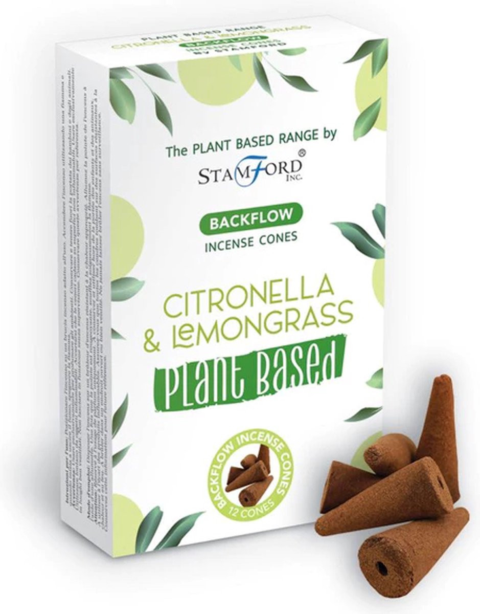 Backflow Wierook kegels - Citronella & Lemongrass - 12 Stuks - Plantaardig - Vegan - Plant Based - Incense Cones - Waterval Wierook