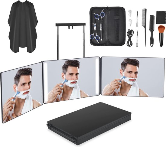 360° Spiegel Voor Zelf Haar Knippen - Opvouwbare 3-Weg Make-up Spiegel Met Verstelbare Haak