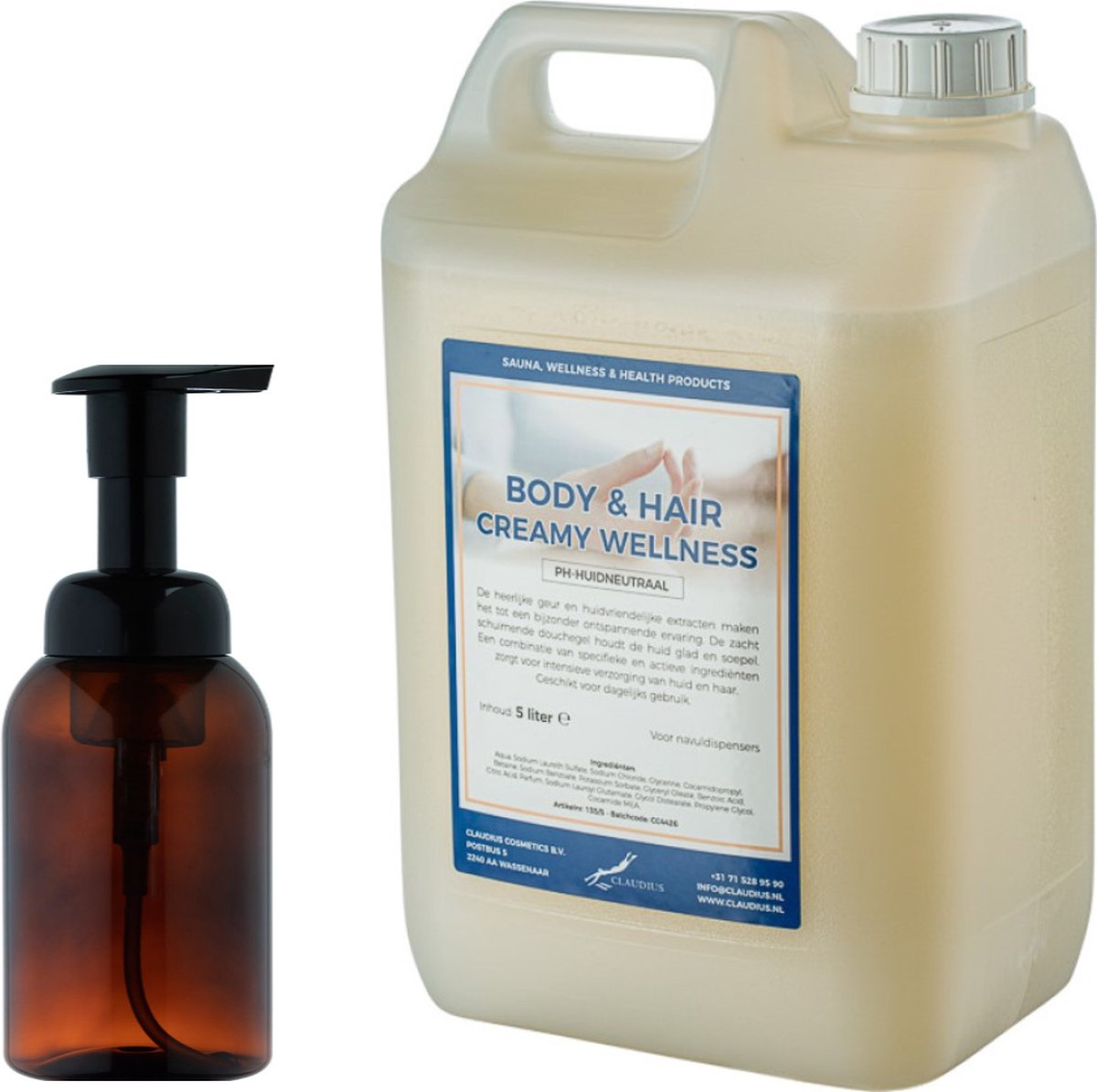 Goedkoopste Zeepdispenser 300 ml amber bruin hervulbaar 5 liter Body & Hair Creamy Wellness navulling