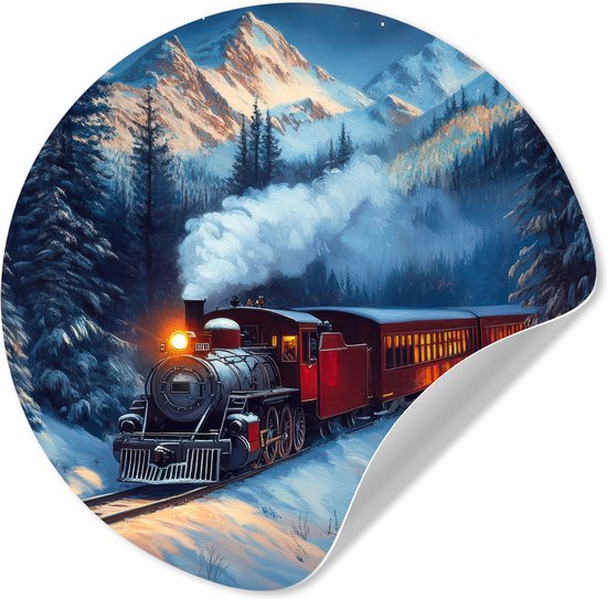 WallCircle® - Behangcirkel 80x80 cm - Muurstickers Trein - Kerst - Sneeuw - Kersttrein - Muurcirkel woonkamer - Wandcirkel - Kamer decoratie zelfklevend - Muurdecoratie - Kerstdecoratie voor binnen - Kerstversiering - Kerstmis versiering