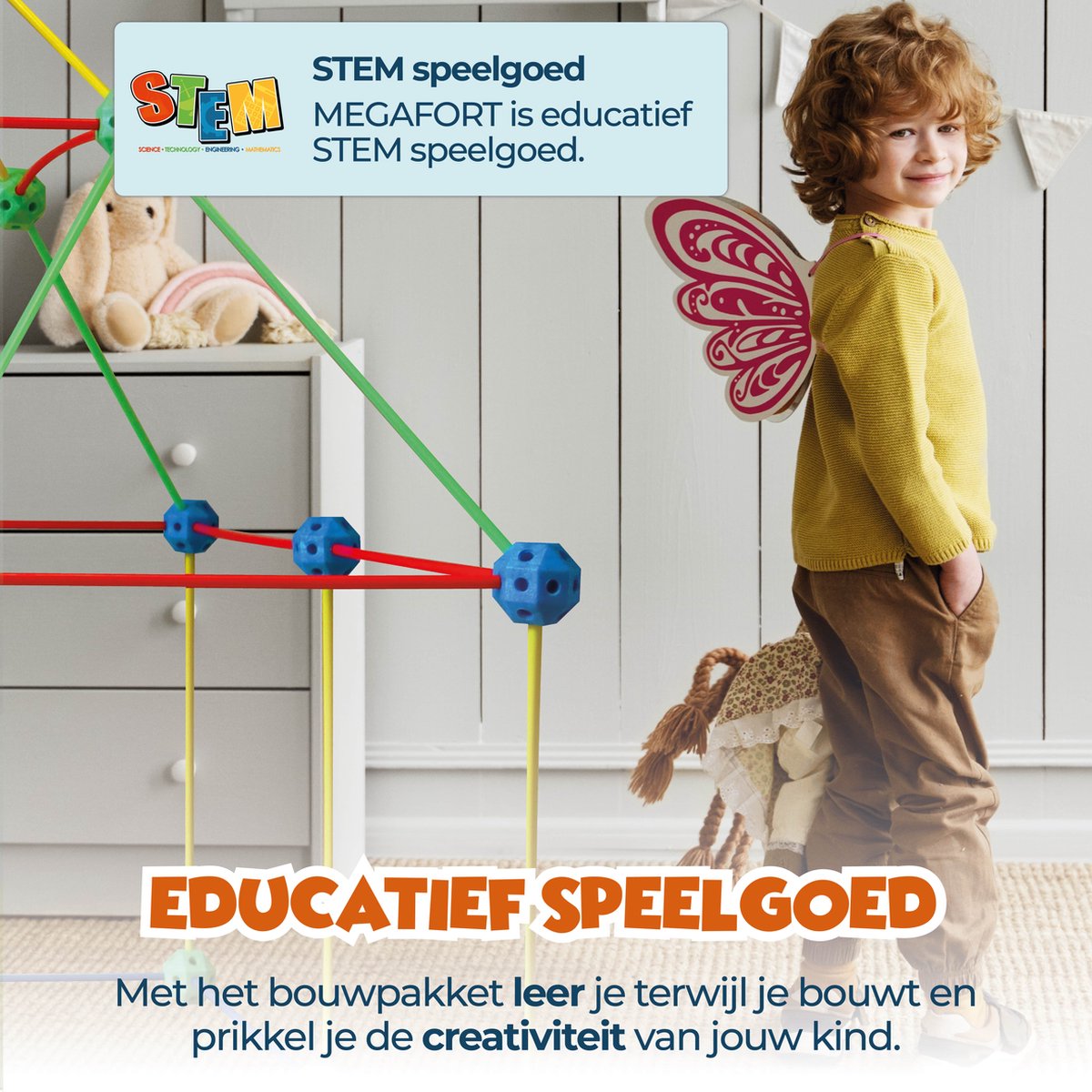 MEGAFORT Fort Bouwpakket Glow in the Dark - Hut & Fort Bouwen - 120 Delen, Stokken 42,5 cm - Speeltent - Speelgoed 4 Jaar - Montessori Speelgoed — afbeelding 6