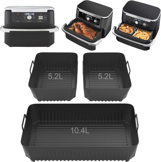 Siliconen vorm heteluchtfriteuse, 4 stuks, zwart, anti-aanbaklaag, siliconen taartvormen, eiercake, bakvorm voor heteluchtfriteuse, accessoires, perfect voor gebruik in de luchtfriteuse