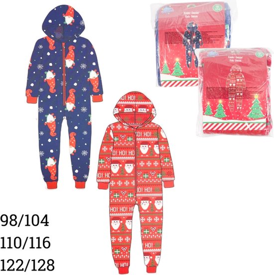 CHIFIGNO Volwassen Onesie Pyjama Lounge Wear Kerst Nachtkleding Onesie Outfit Rits Jumpsuit met Zakken, Cartoon kabouters Kerstbomen, L