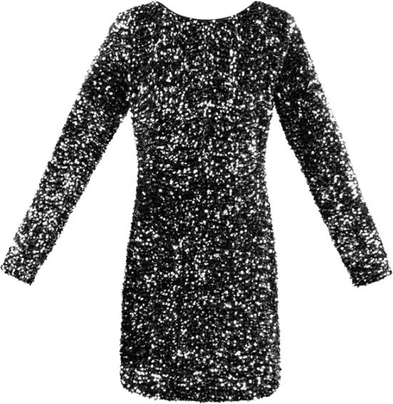 Ss Techno Jurk Met Blote Rug Glitter Jurk Met Open Rug Zwart
