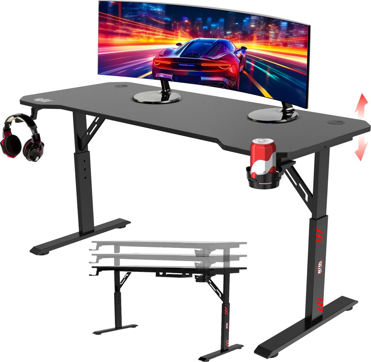 For The Win® For The Win Game Bureau - 140 cm - Gaming Bureau - Hoogte Verstelbaar - Gaming Desk - Incl. Muismat - Computertafel - Gaming Tafel - Computer Bureau - Game Desk - Gaming Bureaus