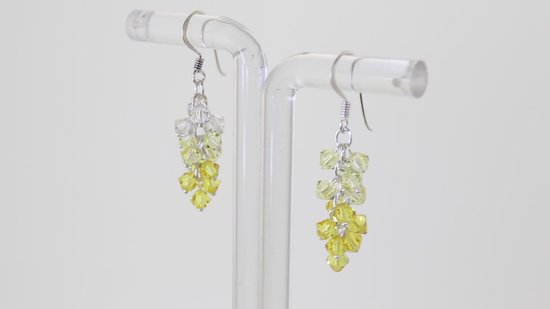 Behave – Boucles d'oreilles – Boucles d'oreilles grappes en argent sterling 925 avec pierres de cristal Swarovski Elements jaunes et transparentes