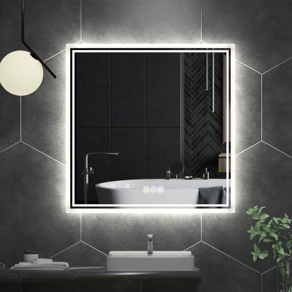 SteeFly® 80X80cm Led Verlichte Badkamer Spiegel - Anti-Fog - Voor Badkamer Wall Mounted - Verlichte Vanity Spiegel - Dimbaar Witlicht