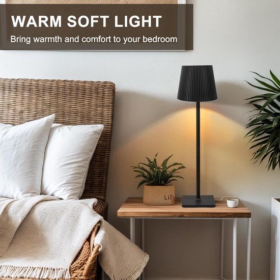 Homefire Tafellamp met accu, LED, draagbaar, draadloos bedlamp, dimbaar, 1800 K-6500 K, geheugenfunctie, USB-C oplaadbaar, touch-lamp, geschikt voor binnen en buiten, zwart