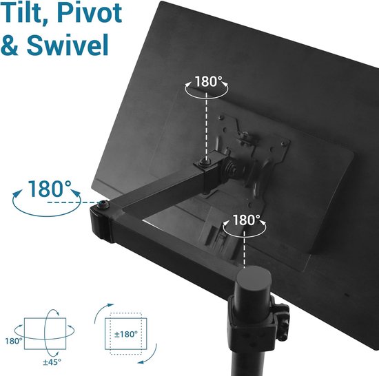 Suptek Enkele monitorarm gasveer, monitorarm bureaubevestiging voor 17-32 inch monitoren tot 10 kg, gereedschapsvrije in hoogte verstelbare schermarm met kantelbare rotatie, VESA 75/100 mm, C-klem
