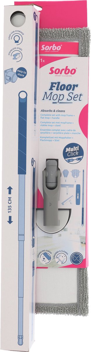 Goedkoopste Sorbo Floor Mop Set - RVS Steel - Microvezel Dweil - Steel 135 cm