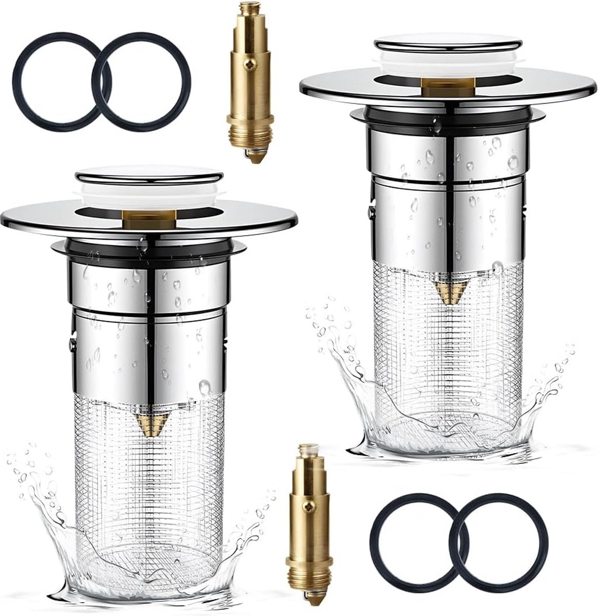 Universele Pop-up Gootsteenstop met Anti-Verstoppingsfilter voor Badkamer en Keuken - Set van 2 Stuks