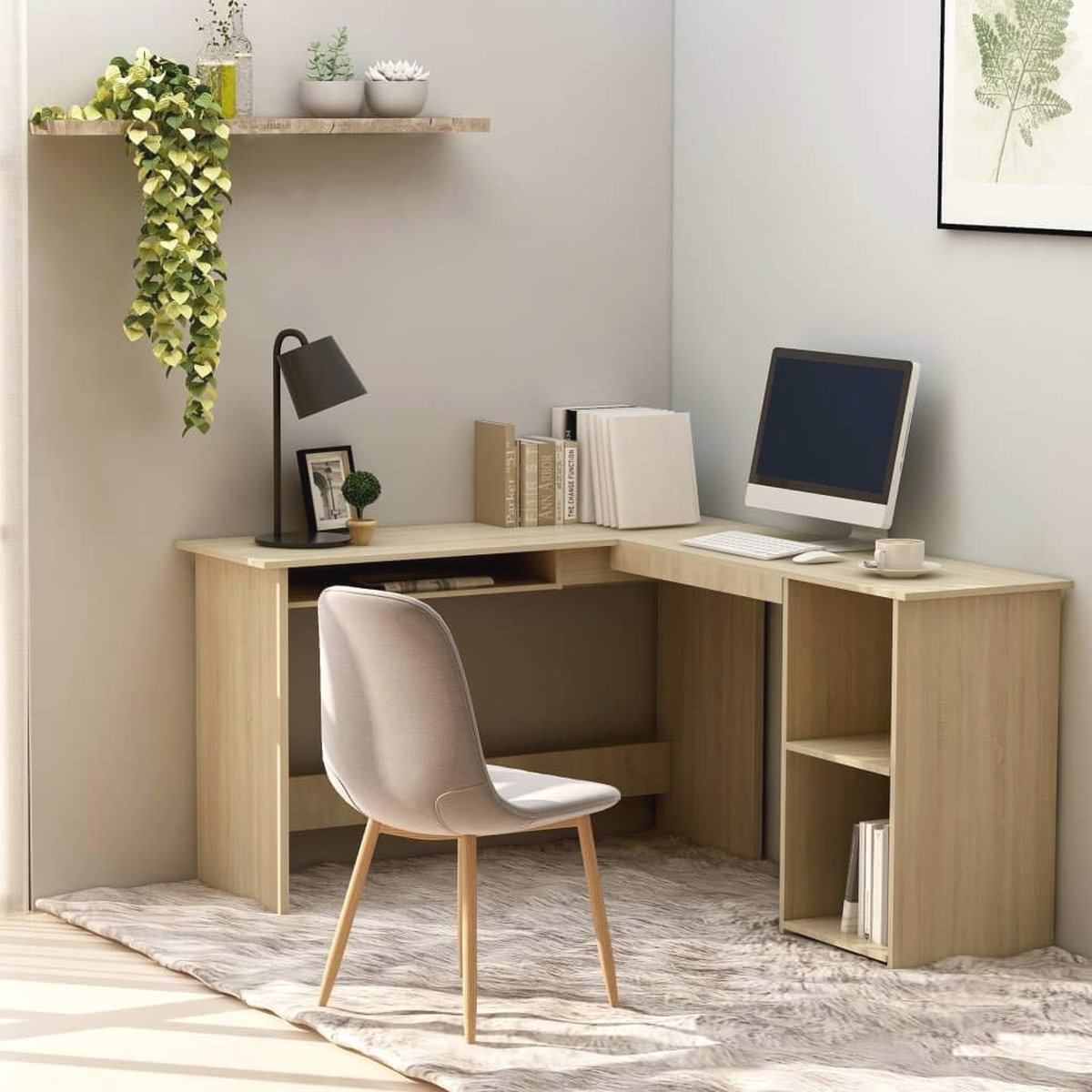 Hoekbureau in L-vorm met toetsenbordhouder en open planken - 120 x 140 x 75 cm