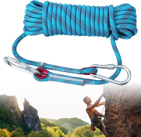Corde D'Escalade Et De Sécurité 12mm - 10m Ou 20m - Résistance 2100kg - Avec Mousquetons - Pour Randonnée, Survie