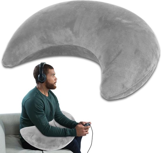 Inovra ® Leeskussen, gamingkussen, ergonomisch opblaasbaar armsteunkussen voor lange gaming-sessies, gaming-schotkussen biedt pols- en elleboogondersteuning, boekenkussen om te lezen in bed, grijs
