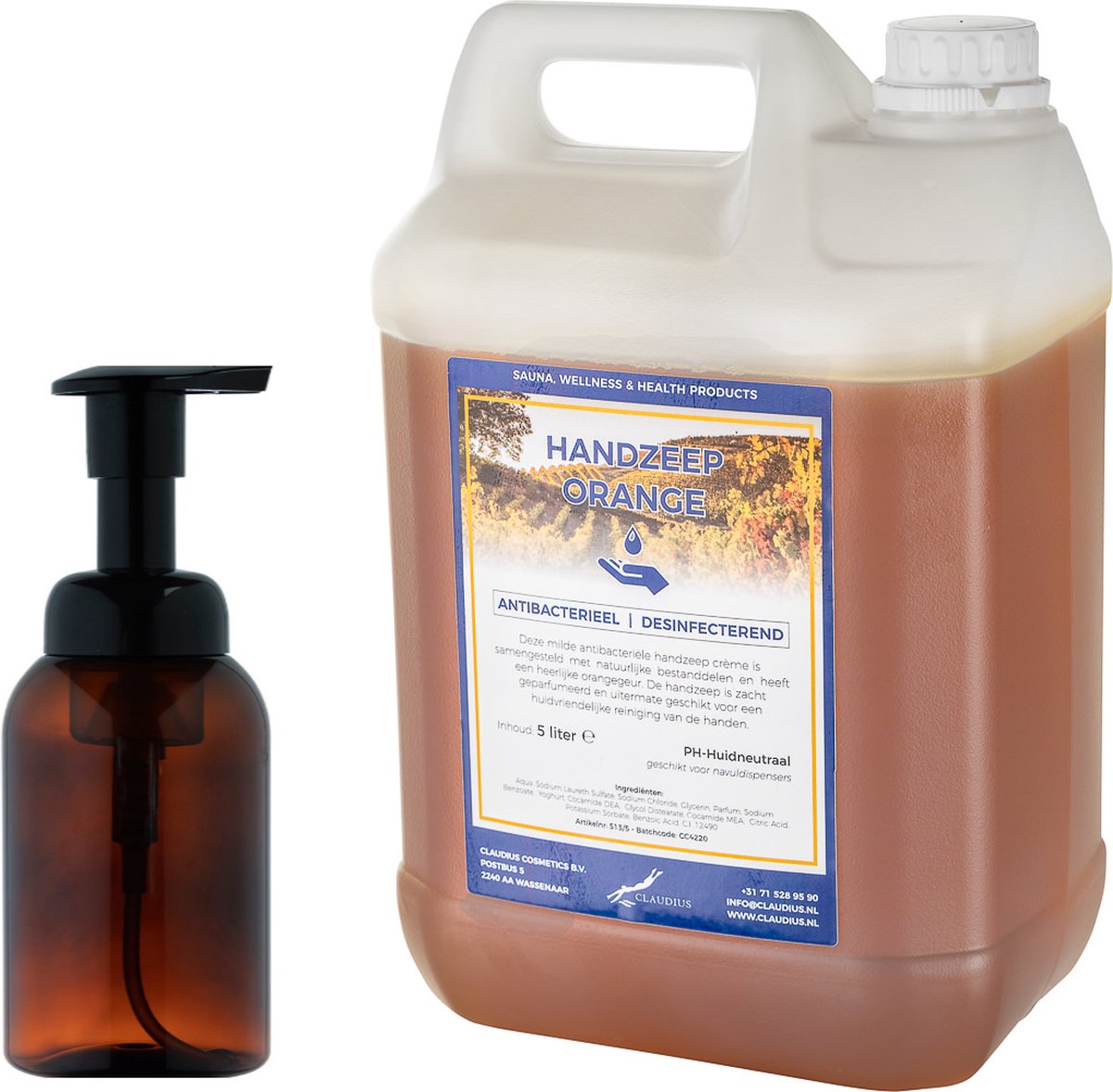 Goedkoopste Zeepdispenser 300 ml amber bruin hervulbaar 5 liter Handzeep Orange navulling