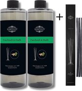 Recharge Patchouli Oudh - Recharge de Bâtons parfumés Set de 2 + 5 Bâtons parfumés - Diffuseur d'Arômes - Désodorisant - Parfum d'Intérieur - 400 ml x 2