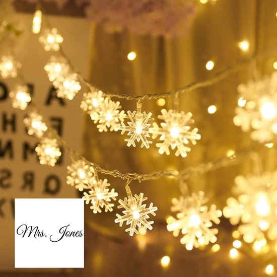 Sneeuwvlok lichtsnoer, 6 m, 40 stuks, led, werkt op batterijen, lichtketting, voor Valentijnsdag, Kerstmis, bruiloft, verjaardag, feest, slaapkamer, binnen en buiten (warm wit