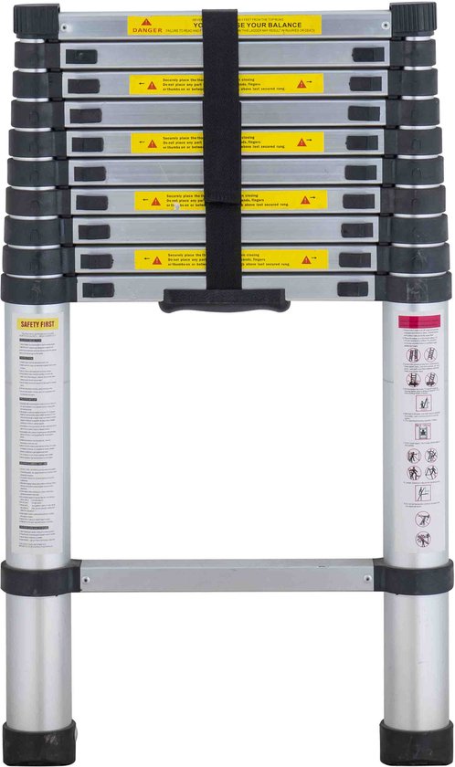 Telescopische Vouwladder - Telescopische Ladders - Soft Close - Werkhoogte 3,2 m - zilverachtig