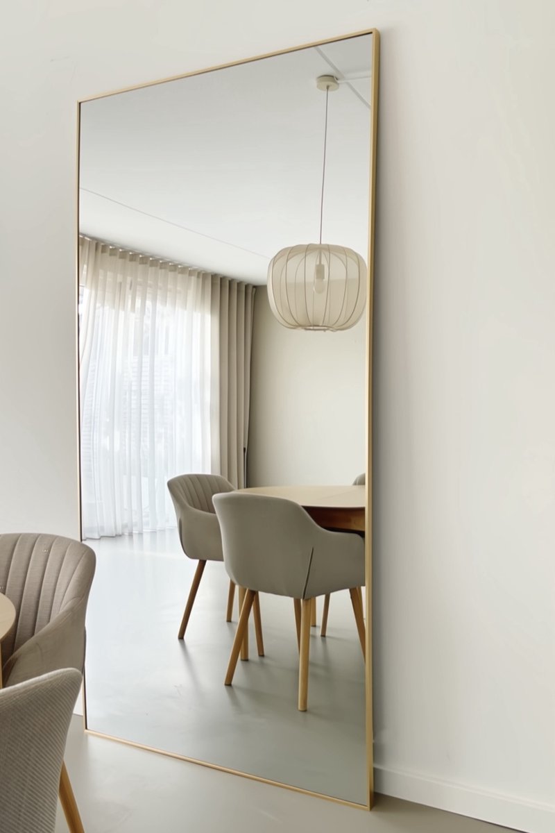 Nordic Style® Rechthoekige spiegel 215x110cm - Zacht Goud - Scandinavische Spiegels - Vierkant - Pas spiegel - Staande spiegel - Kleedkamer spiegel - Pas