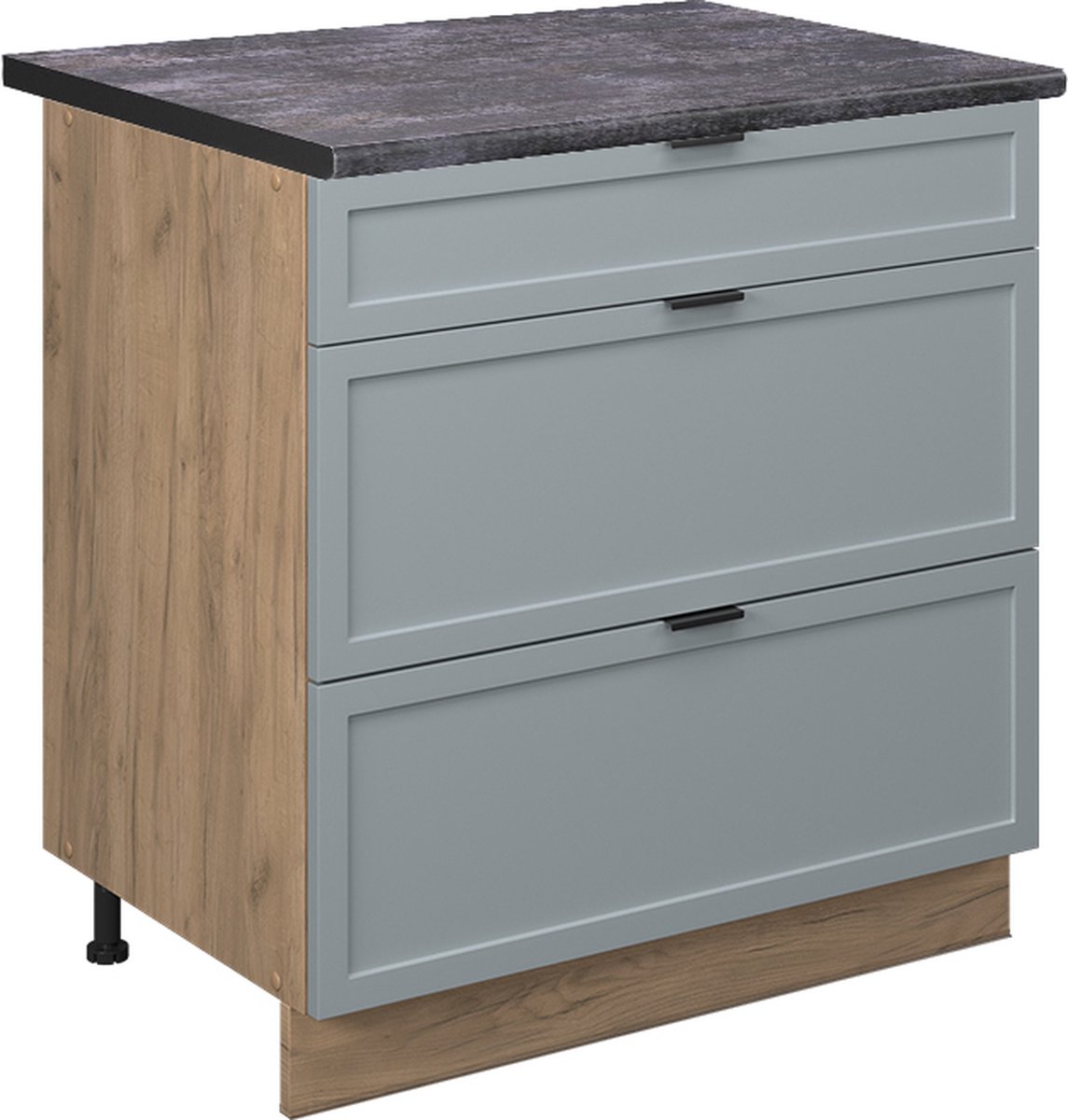 Vicco Fame-Line Keukenonderkast – 80 cm met 3 laden, WB Antraciet Licht blauw-grijs Licht blauw-grijs/Goudkleurig Eiken