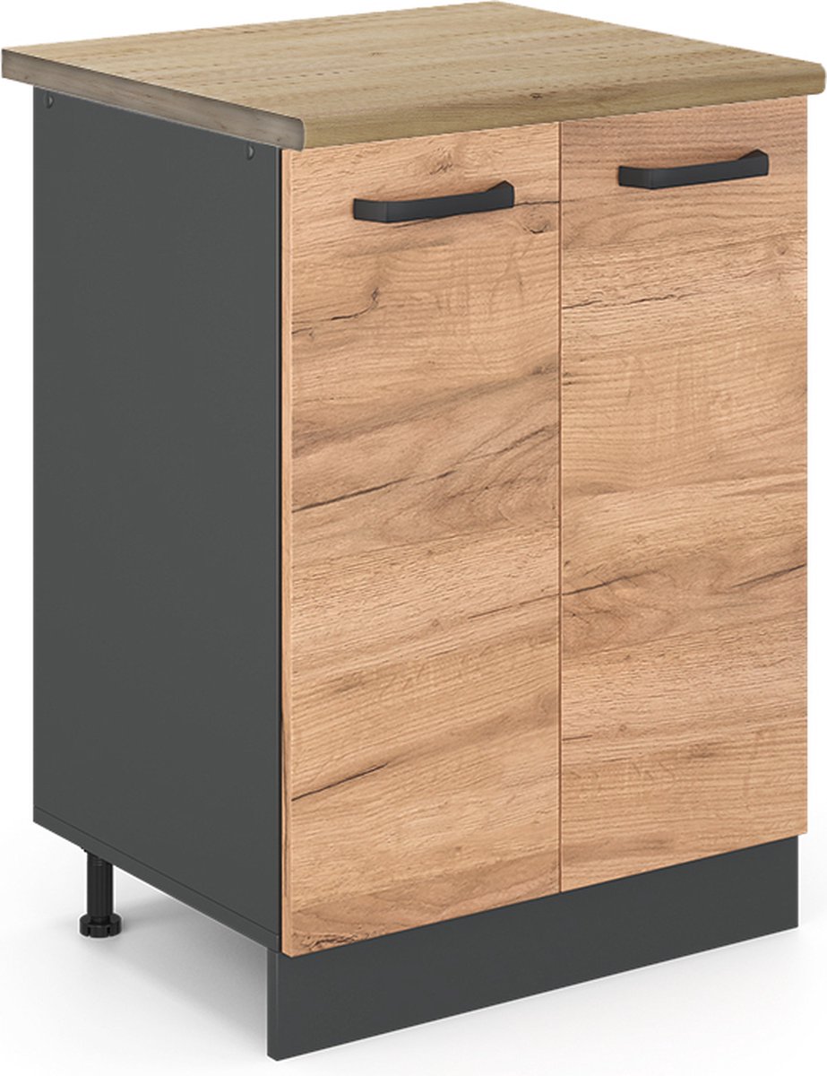 Vicco R-Line Keukenonderkast – 60 cm, WB Eik Krachtige eik goud Goudkleurig Eiken/Antraciet