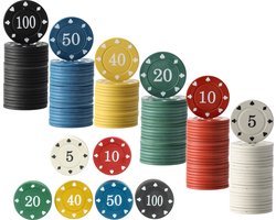 Pokerset - 144 stuks poker chips - poker set voor kaartspel, pokerspel en casino - pokerchips voor Pokeren