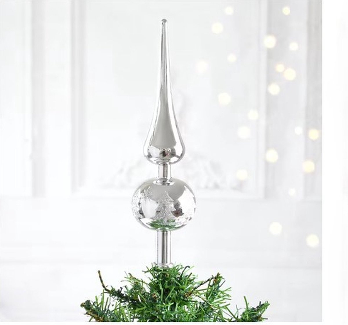 Kerstboom Piek - Kerstboom Topper - Kerstversiering kerstboom - Zilver Glitter - 23 cm
