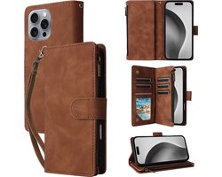 Luxe Telefoonhoesje geschikt voor Apple iPhone 16 Pro | Hoogwaardig Leren Bookcase | Lederen Wallet Case | Luxe Uitstraling | Pasjeshouder 6 stuks | Cognac Bruin