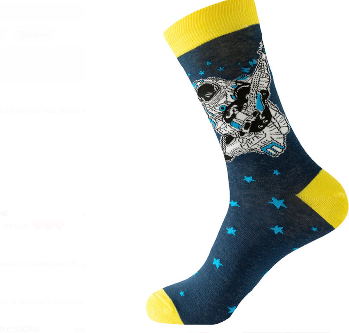 Sokken heren - blauw - grijs - geel - leuke print ruimte - 40 - 46 - cadeau voor hem - mannen sokken - Kerst cadeau - vaderdag cadeau - verjaardagscadeau - gift