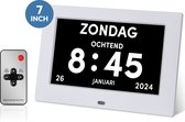 BOLLIT Dementieklok - 7 inch display - Wit - Met afstandsbediening - Digitaal - Klok met datum - Medicatiealarm - Dementie klok - Dementieklokken - Dementieklokken digitaal - Alzheimer - Dementiekalenderklok - Klok digitaal - Wandklok - Kalenderklok