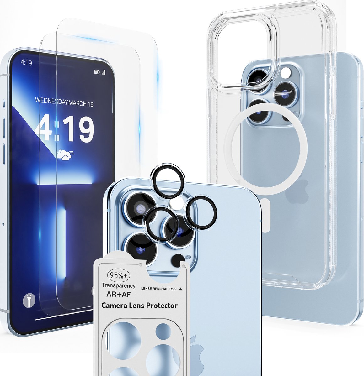 Hoesje Geschikt voor iPhone 13 Pro Transparant - 2x Screenprotector - Geschikt voor MagSafe - Camera Lens Protector - Anti Shock