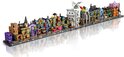 Een lange, gedetailleerde LEGO-weergave van de winkels in de Wegisweg, met veel kleuren.