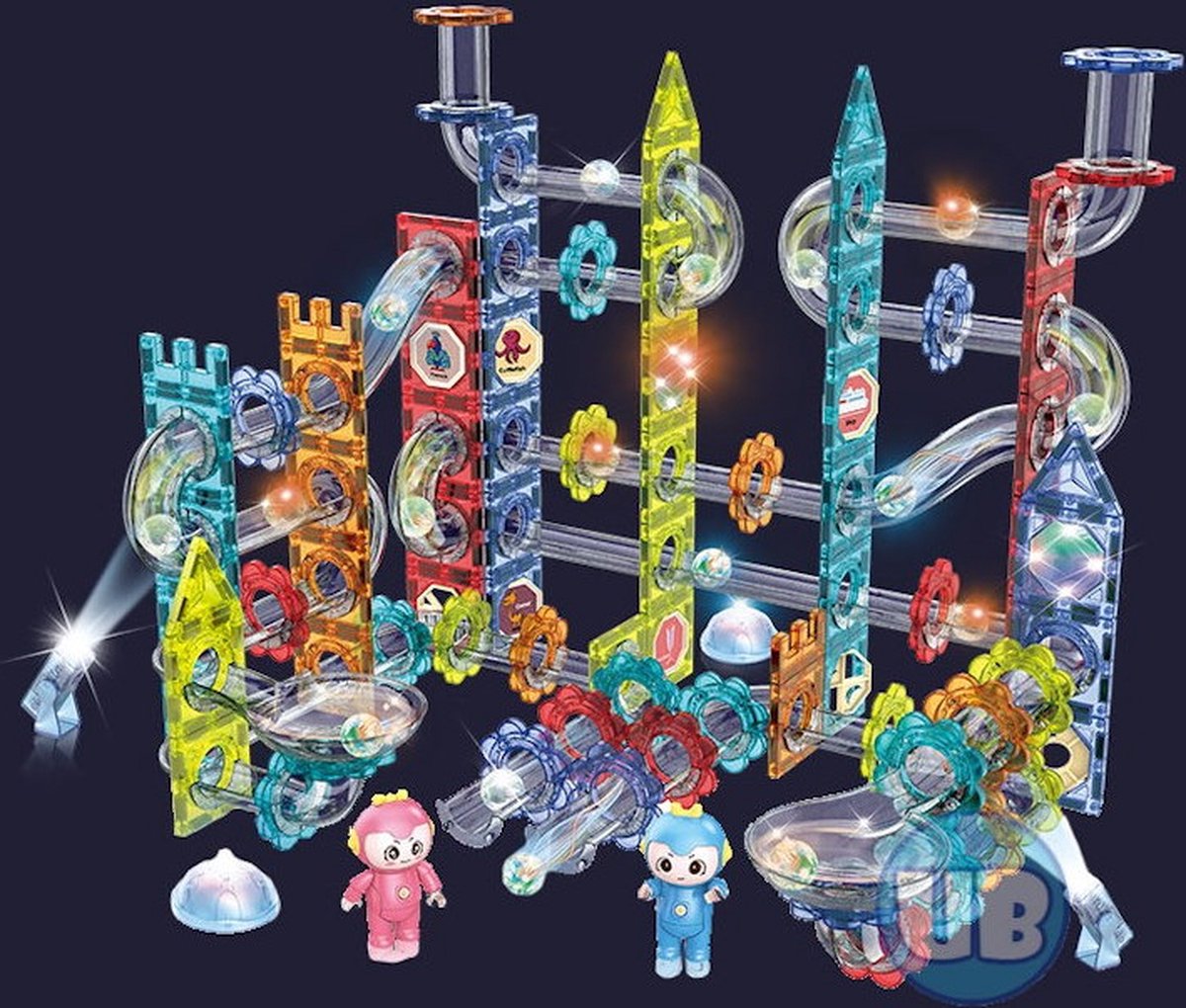 Magnetic Tiles - Knikkerbaan met Discobal en Lichteffect - 228 delig - Magnetische Bouwblokken