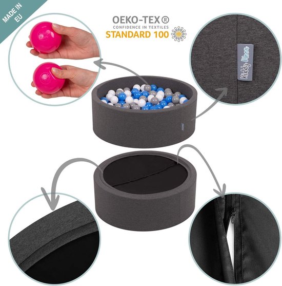 KiddyMoon Piscine à Balles avec Balles Colorées 90X30cm/200 Balles ∅ 7cm pour Bébé Enfants Ronde, Menthe avec Chocolat: Marron/Menthe