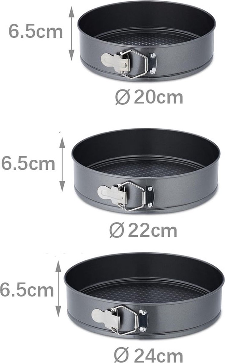 3-Delig Ronde Springvorm Set - Bakblik Rond - Taartvorm - Bakvorm Met Anti Aanbaklaag - 20, 22 En 24cm - Afneembaar Onderstel - Bak Gelijkmatig - Bakset - Cakevorm - Vaatwasmachinebestendig - Metaal - Zwart – foto 5