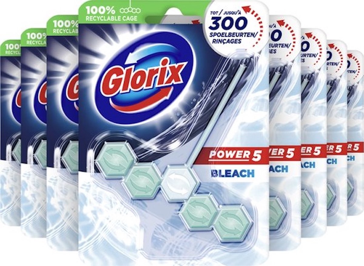 Goedkoopste Glorix Power 5 Met Bleek Wc Blok - 9 stuks - Toiletblok Voordeelverpakking