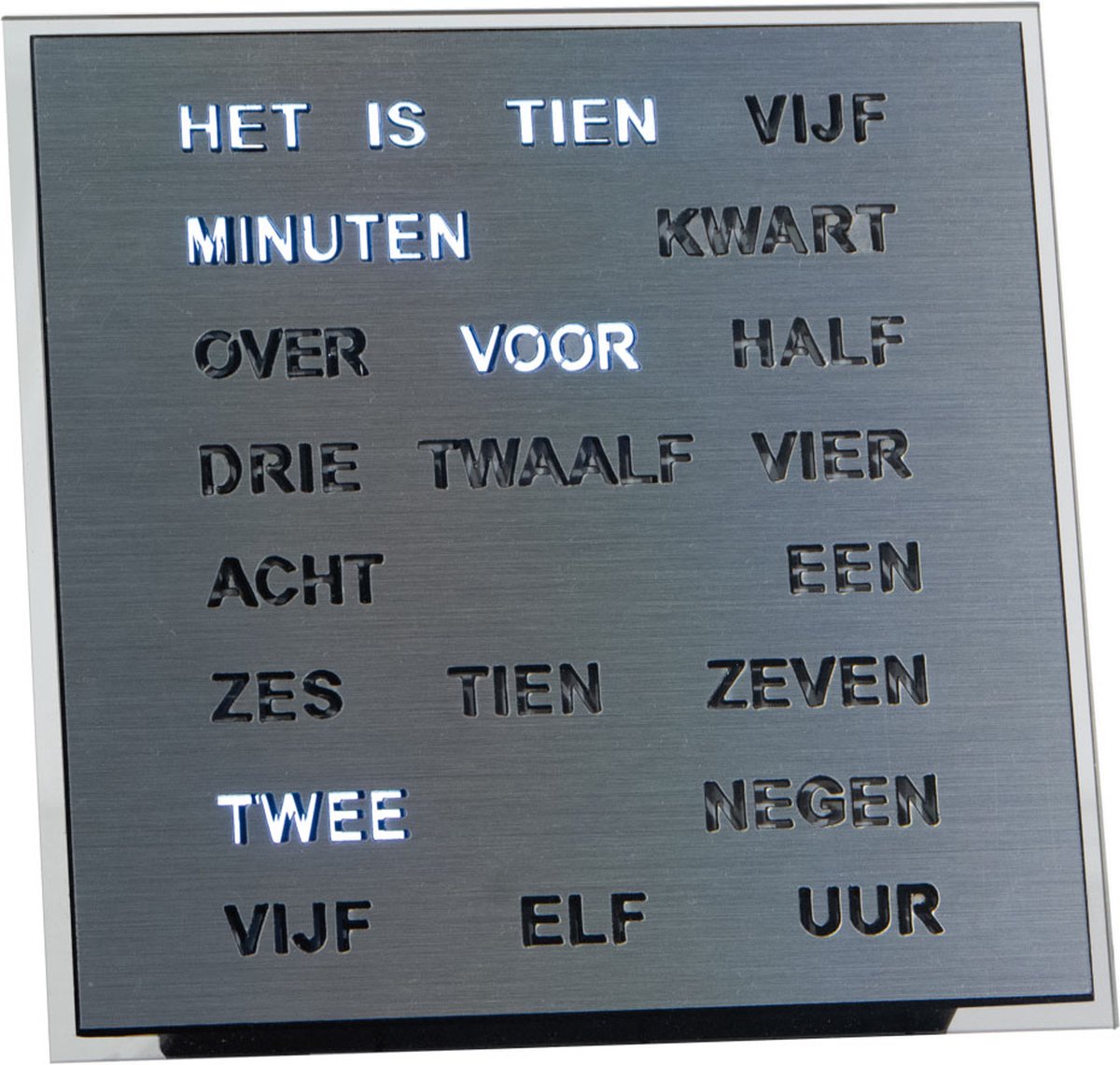Intertime | Woordklok | Wandklok | Tafelklok | 20x20 | Zilver | Nederlands