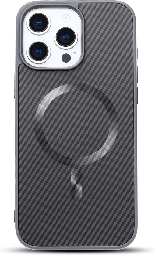 Coque Casemania adaptée à Apple iPhone 13 Pro - Grijs - Coque arrière en carbone - Compatible avec MagSafe