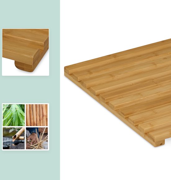 badmat bamboe - 66 x 40 cm - antislip - rubberen voetjes - sneldrogend