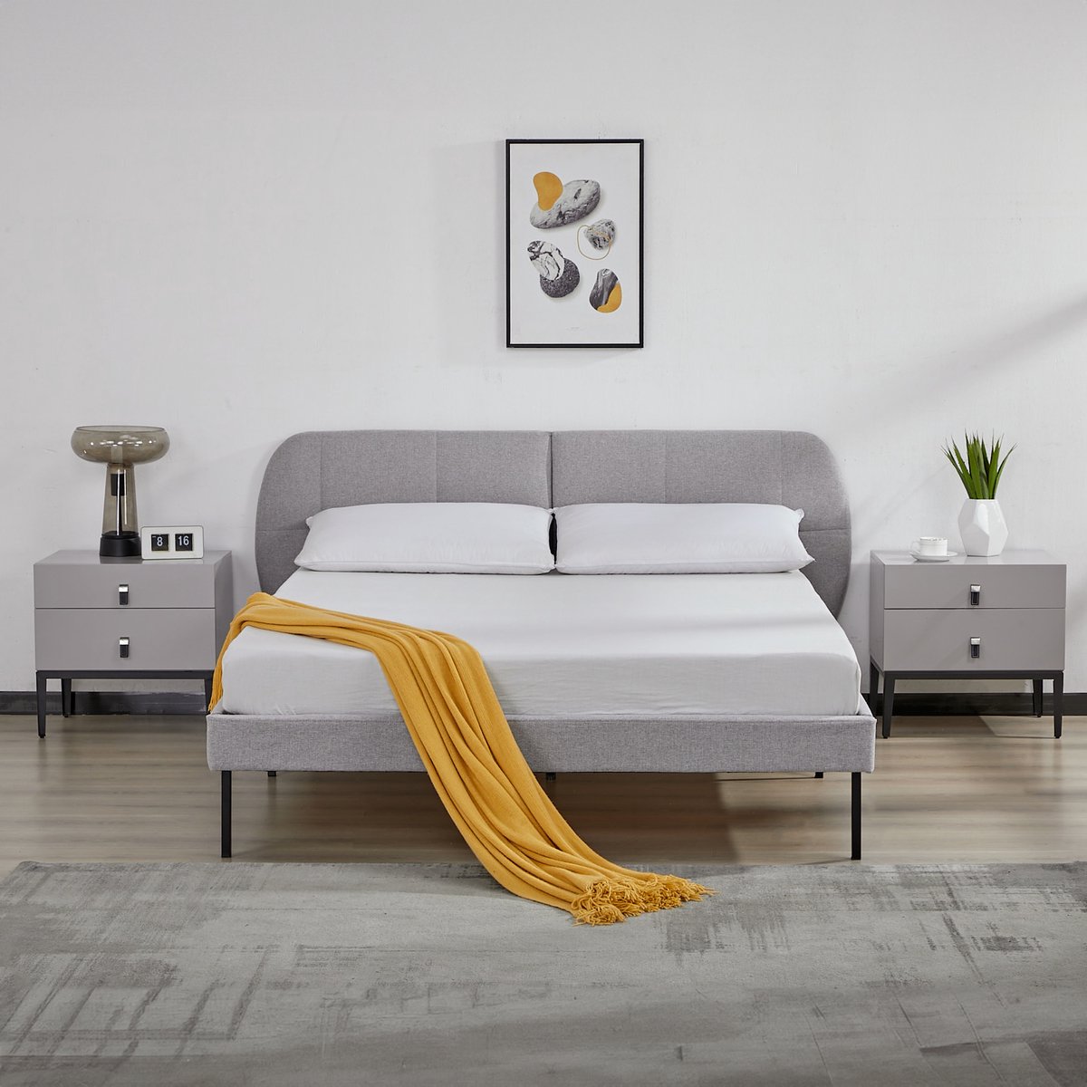 Gestoffeerd bed Porvoo met bedbodem en matras 140x200 cm grijs [en.casa]