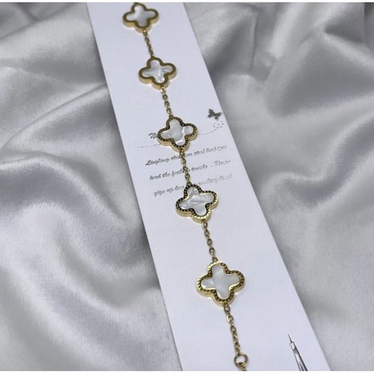 EHH beauty - Klaverarmband- goudkleur -witte klaver- accessoires - Cadeau moeder/dochter