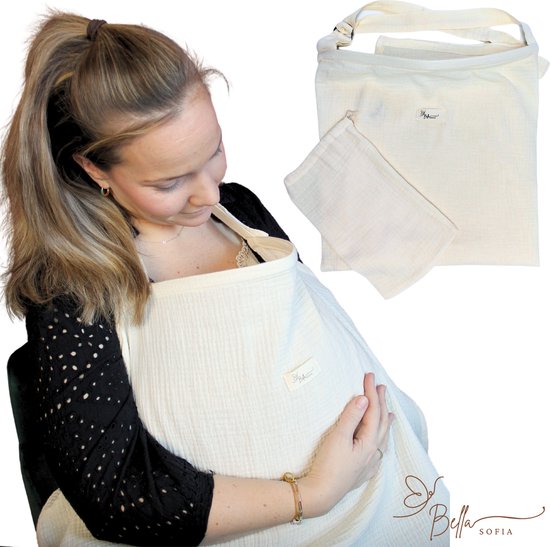 Bella Sofia® Borstvoedingsdoek - Crème Wit Biologisch Katoenen Voedingscape - Hydrofiele Voedingsdoek voor Comfortabel Borstvoeding Geven - Baby Cadeau - Kraamcadeau