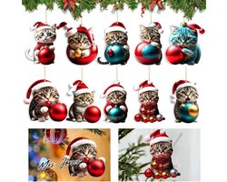Mrs. Jones Kerstboomkattenhanger 10-stuks grappige kerstversiering 2D acryl kerstballen kat - kerstboomversiering - kerstdecoratie om op te hangen . Image