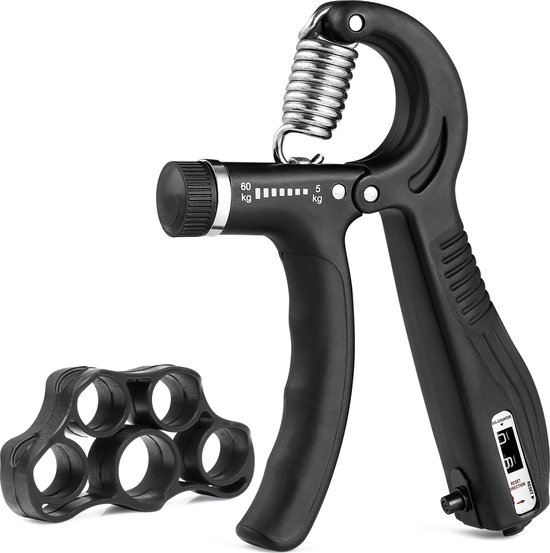 Hanamura Handtrainer - Digitale Counter - Verstelbare Sterkte 5-60kg - Anti-slip Grip Trainer Handknijper - Inclusief vingertrainer