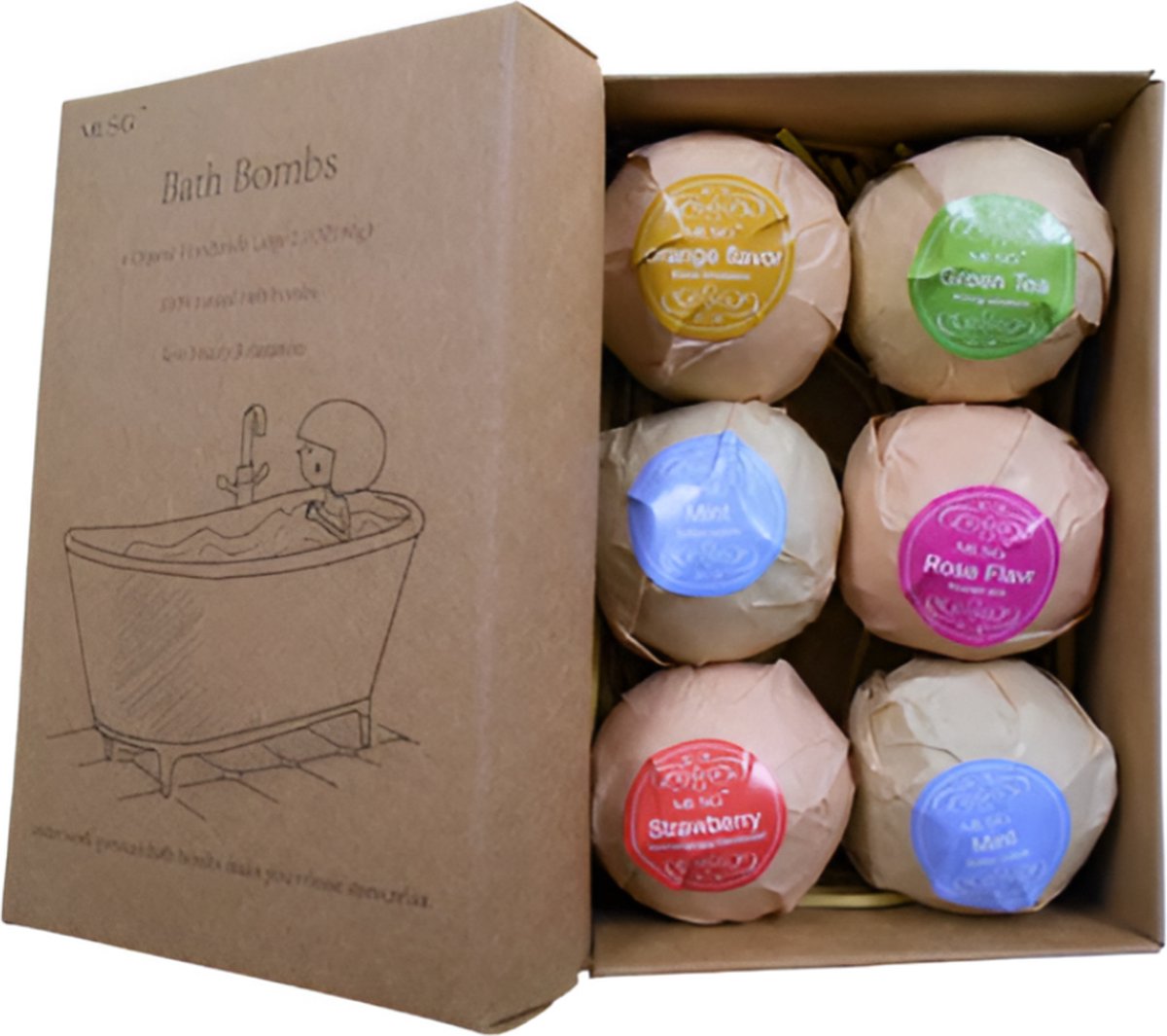 Goedkoopste Badbom Set - Cadeauset met 6 Stuks, 60g Elke - Bruisende en Hydraterende Geuren voor een Luxe Badervaring