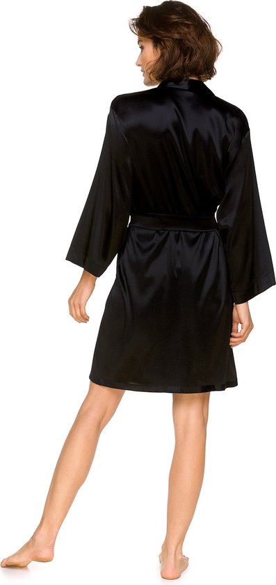 Dames Zijde Kimono-¾ Mouwen-Boven de Knie- Zwart-Maat XL/XXL