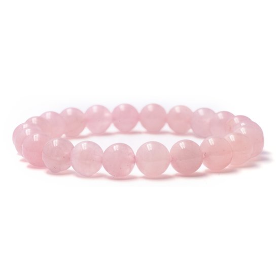 Bixorp Gems Rozenkwarts Edelstenen Armband - Gepolijste Edelsteen Kralenarmband