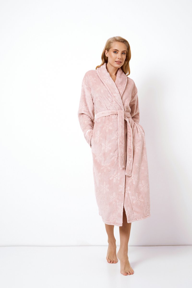 Aruelle Dames Badjas Betsy-Warm & Zacht-Sneeuwvlok Design-Met Zakken-Oudroze