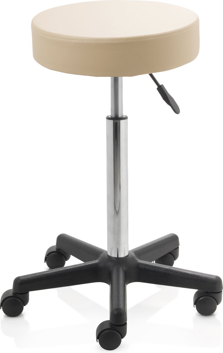 ZenGrowth ergonomische tabouret met hoge gasveer beige - Kapperskruk op zachte wielen – Tabouret - In hoogte verstelbaar