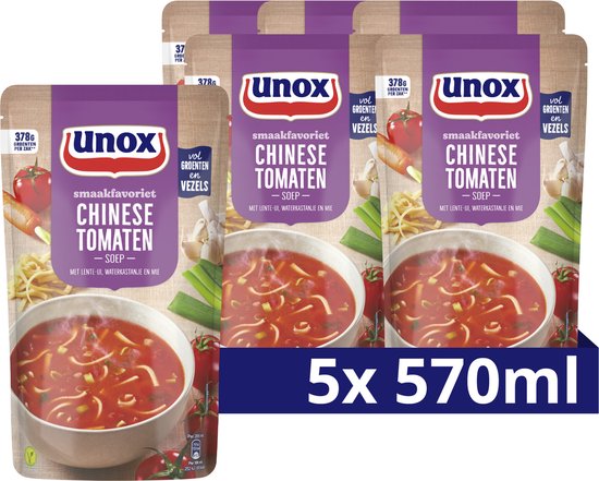 Unox Smaakfavoriet Soep In Zak - Chinese Tomatensoep - 5 x 570 ml - Voordeelverpakking